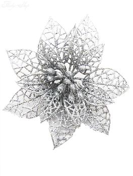 Deko-Blüte silber 11 cm Glitzer Sternblume